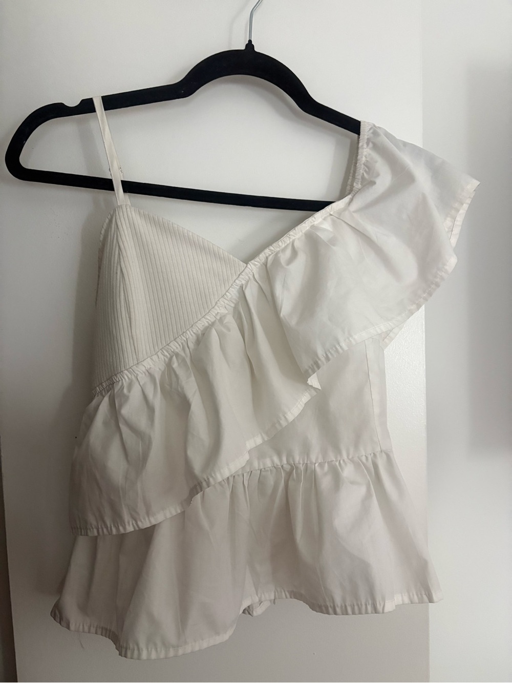 Cream One-Shoulder Ruffle Peplum Top
